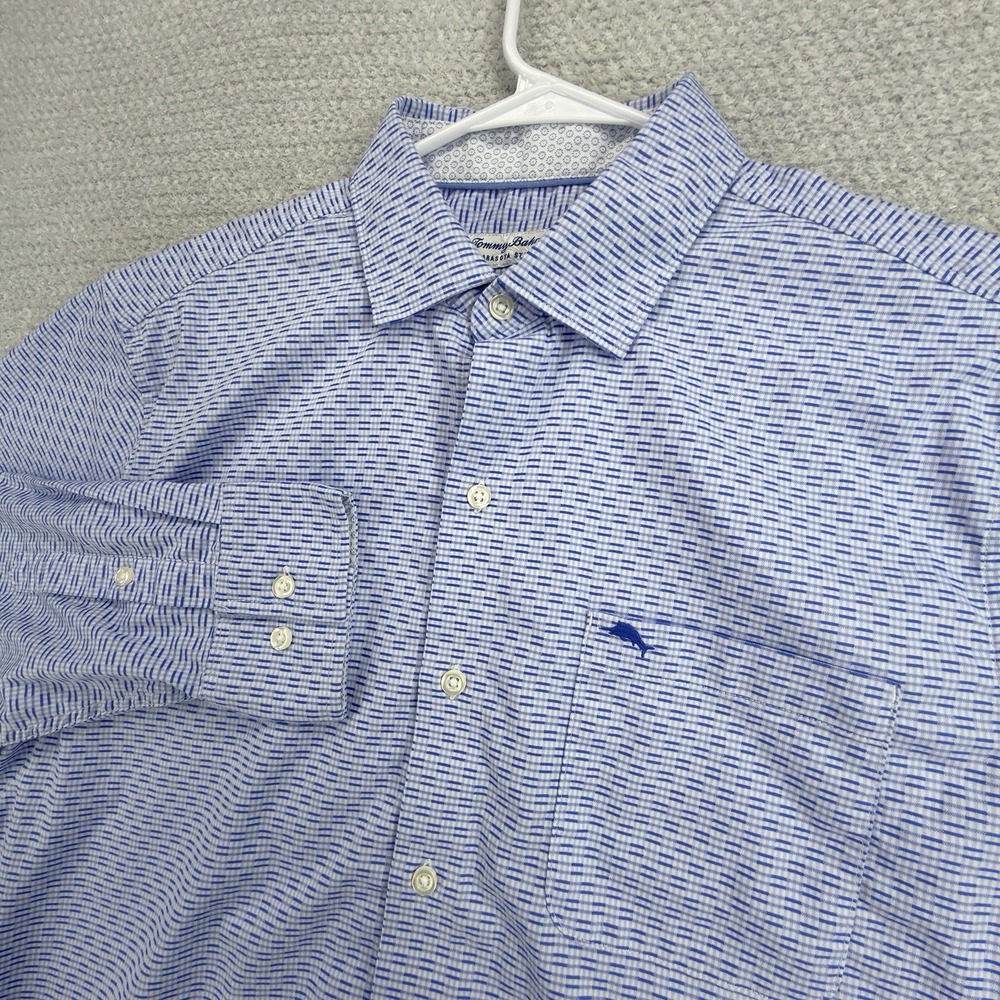 Tommy Bahama Sarasota Stretch Shirt Mens M Blue COOLMAX Long Sleeve Button Up